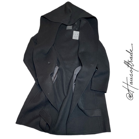 THEORY Black Wilrose Winsome Hooded Wrap Coat S - Picture 7 of 14